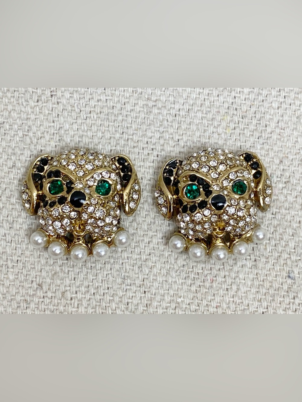 Betsey Johnson Clear Crystal and Black Accent Black White Dog Stud Earrings